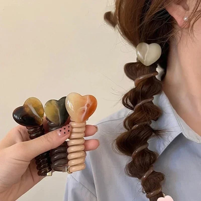 1PC/4PC Elastici in gomma a forma di cuore per le donne Ragazze Filo telefonico Legami per capelli Anello Bobina a spirale Fasce Acces