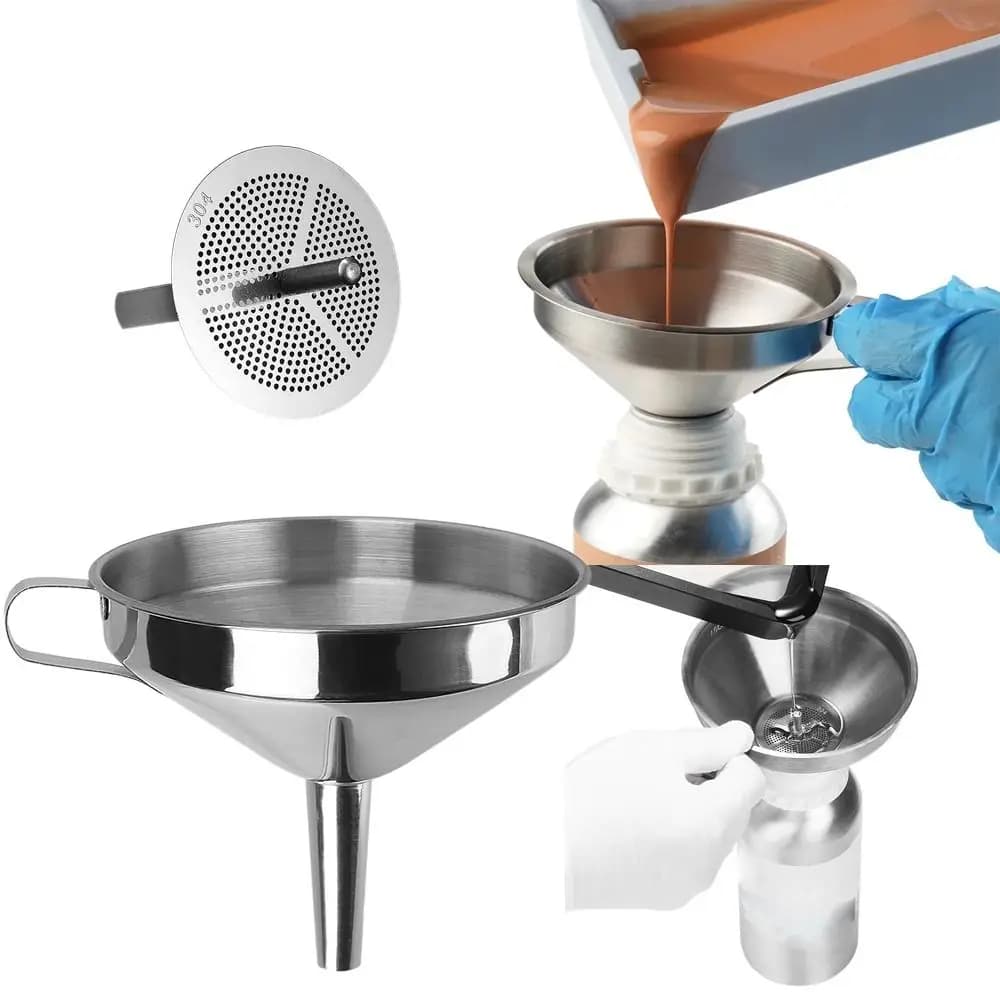 Wide Mouth Stainless Steel Funnel with Detachable Filter Spice Cooking Oil Filter Strainer Kitchen Tool Wine Spill Tool