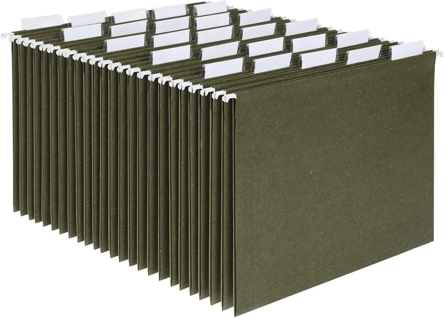 Cartelle Portadocumenti Riciclate, Confezione da 25, Formato Lettera Verde con Linguette per Organizzazione Documenti Ufficio