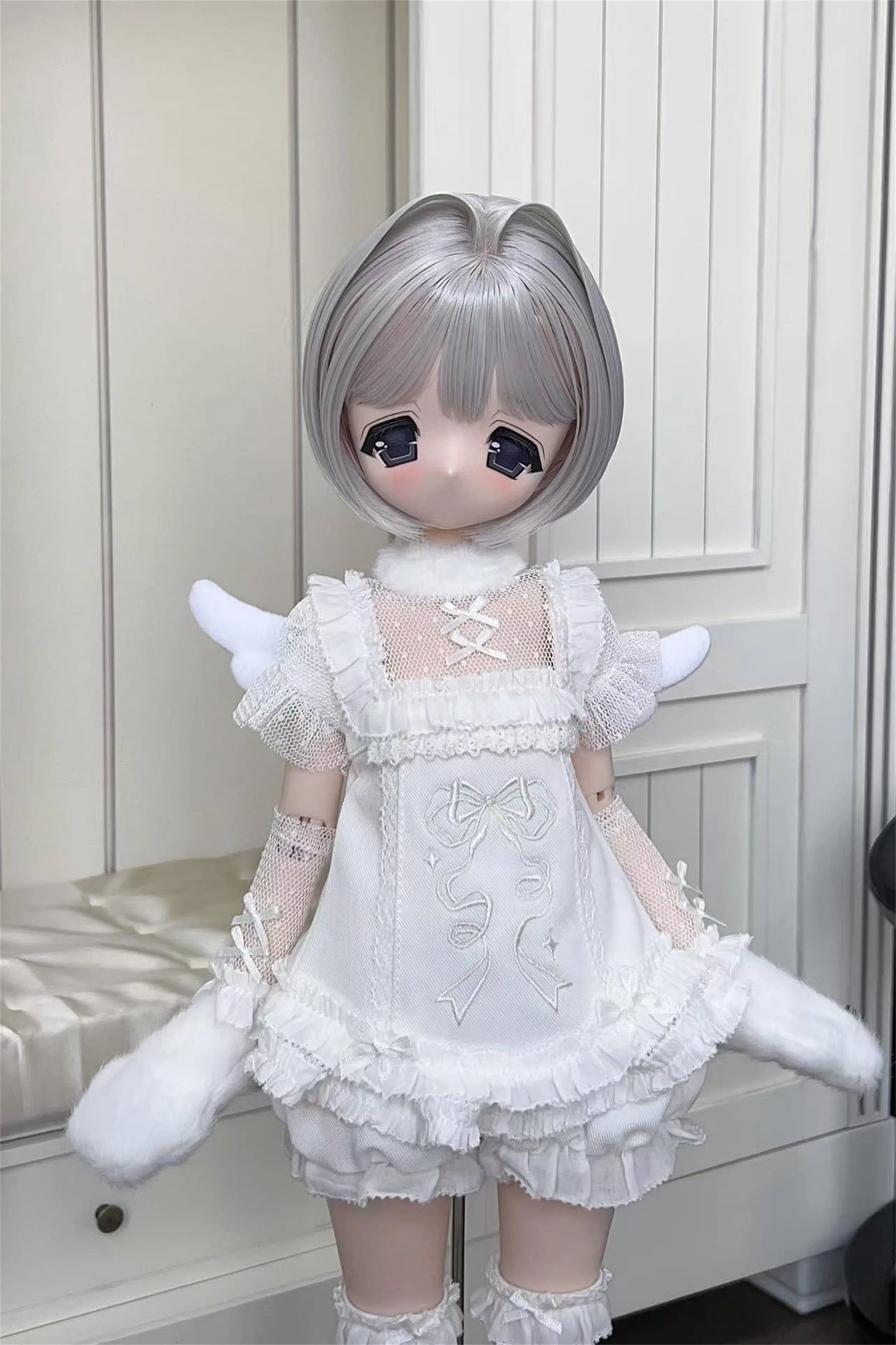 Parrucche BJD in Stile Anime Resistenti al Calore, Modello Bob con Orecchie da Gatto in Seta ad Alta Temperatura, Accessori per Bambole 1/3 1/4 1/6