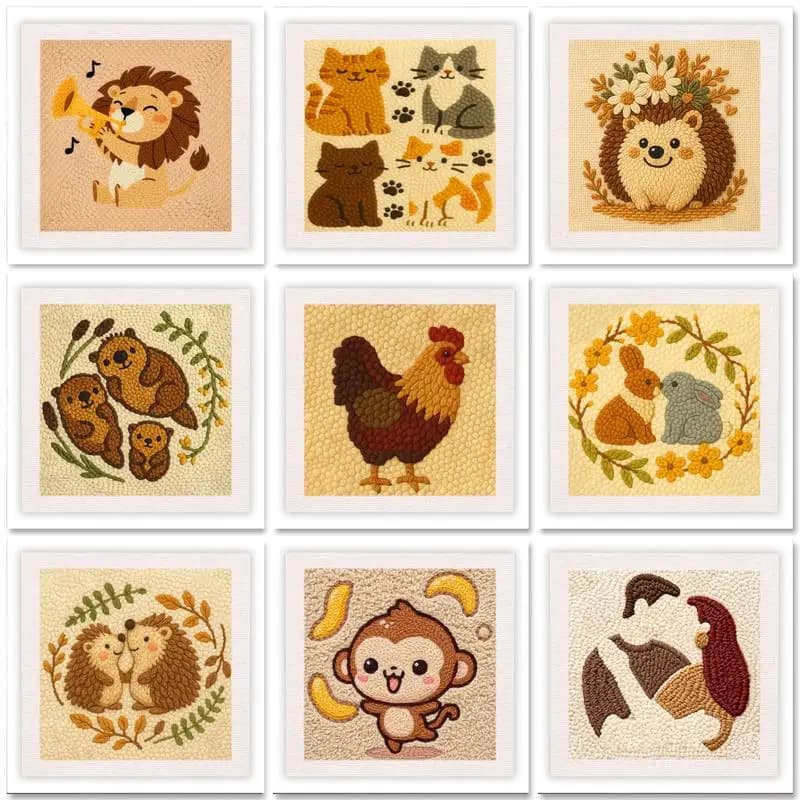 GATYZTORY Hedgehog Diy Needle Punch Kit Handmade Cross Stitch Kits Animal Punch Needle Starter Kit Kits Hand Embroidery Kit