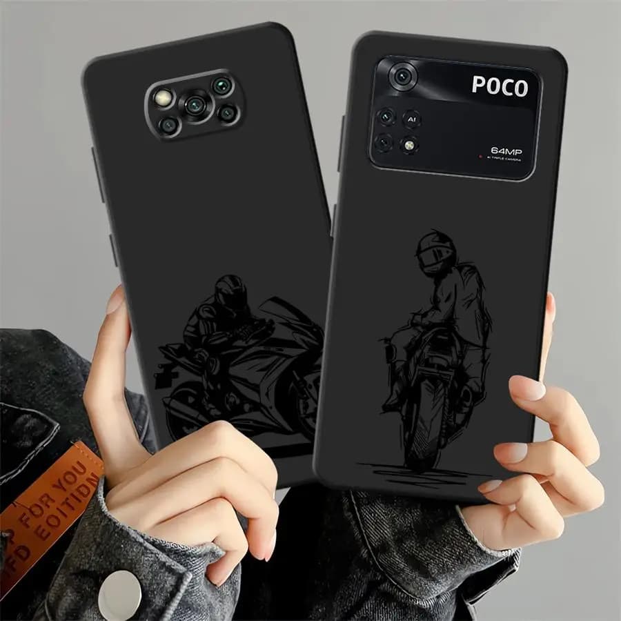 Cover per Telefono per Xiaomi Poco F8 M3 M4 M7 C71 F1 C61 X3 X4 X5 X7 Pro F3 C75 C50 M5, Design Sportivo da Motociclista