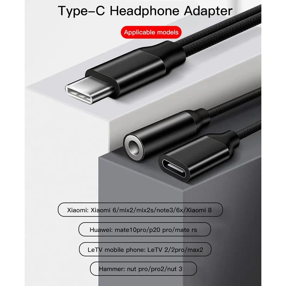 Type C to 3.5mm Charge Audio Adapter 2 in 1 USB C Splitter Headphone AUX Audio Cable for Huawei Smartphone Splitter KXH