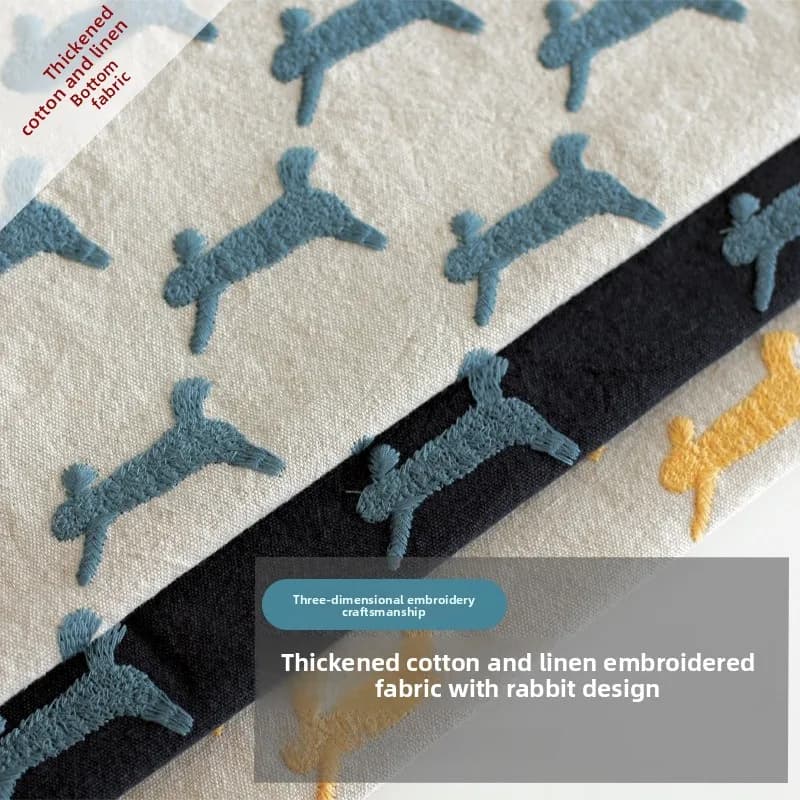 Fodera per cuscino in cotone ricamato con coniglio in movimento, materiale per ricamo tridimensionale fatto a mano fai da te, decorazione per la casa