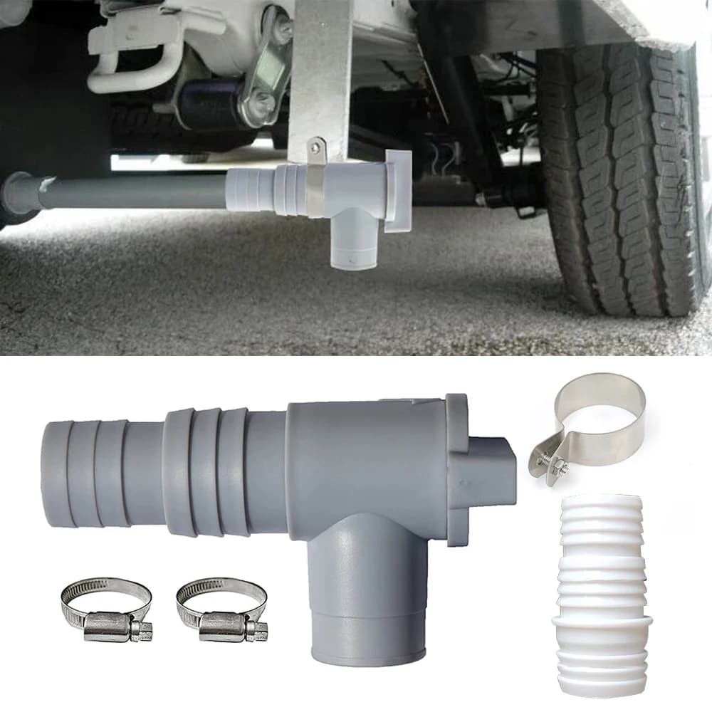 Un set adatto per tubi da 28 e 32 mm, comprese adattatori e accessori per valvole per valvole di scarico del serbatoio delle acque reflue camper