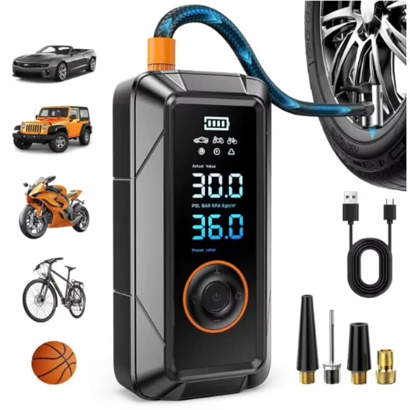 Pompa d'aria elettrica per gonfiaggio pneumatici per auto con compressore d'aria portatile con batteria da 5200 mAh multifunzione LED SOS
