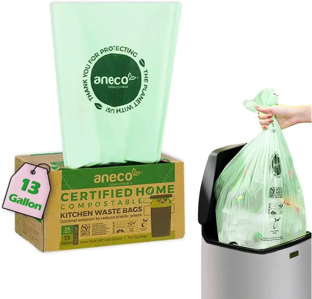 100% Compostable Trash Bags 13 Gallon, 35 Count, Extra Thick Kitchen Compost Bags for Tall Bin