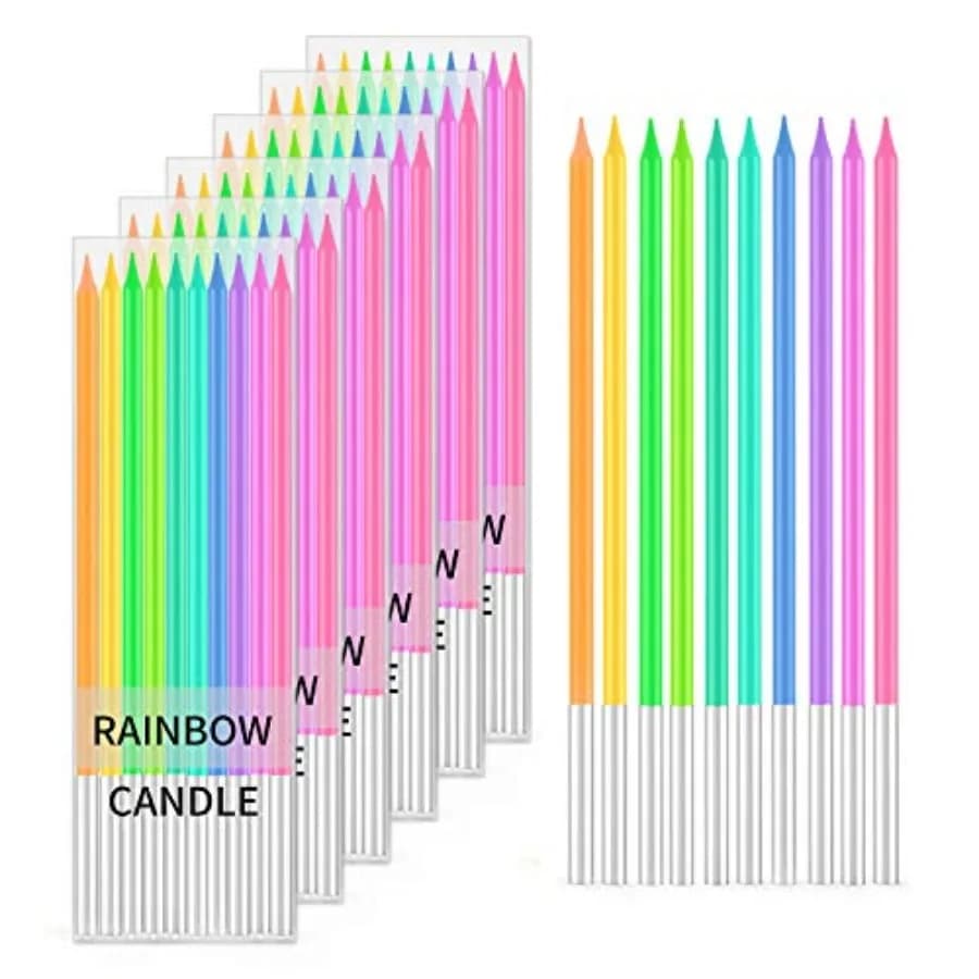Rainbow Birthday Candles - Colorful Birthday Candle Long Thin Cake Candles Cupcake Candles for Birthday, Wedding and Lucky Part