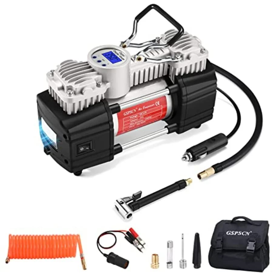 Compressore d'Aria Portatile 12V 6 Volte Più Veloce con Display Digitale, Gonfiatore Pneumatici con Torcia LED, Doppio Cilindro per Uso Intensivo