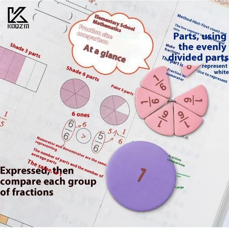 1Set Piastrelle per frazioni magnetiche per bambini e cerchi di frazioni Manipolatori matematici per giocattoli educativi per frazioni magnetiche elementari