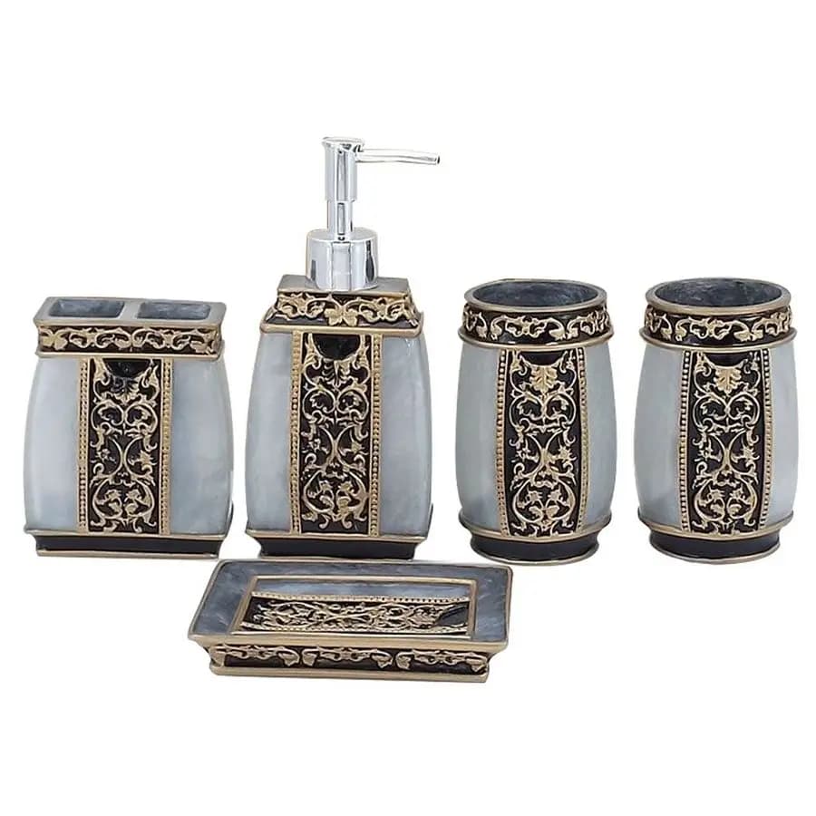 Set Bagno Creativo, Set di Accessori per il Bagno in 5 Pezzi, Collezione Bagno con Dispenser Sapone, Porta Spazzolino, Porta Asciugamani