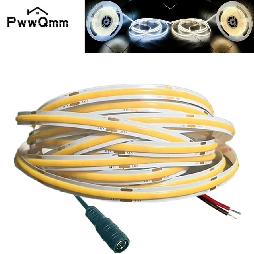 Striscia LED COB DC 12V 24V Ultra sottile 8MM Nastro luminoso con spina/2pin Filo dimmerabile Illuminazione lineare Decorazione lampada ad alta densità