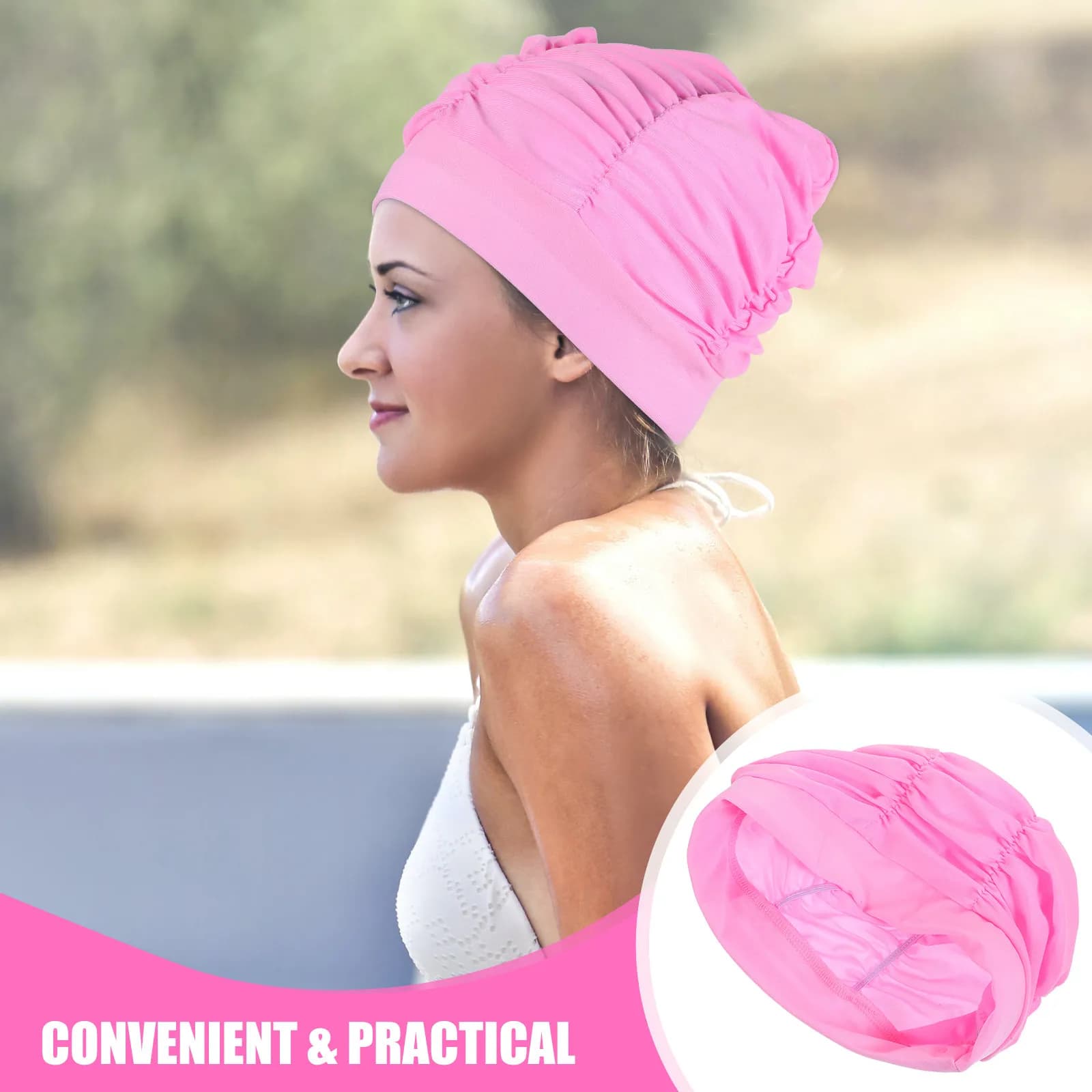 Cuffia da Nuoto Antirughe Leggera in Poliestere Elastico per Protezione Capelli Donna, Cuffia Grande per Capelli Lunghi
