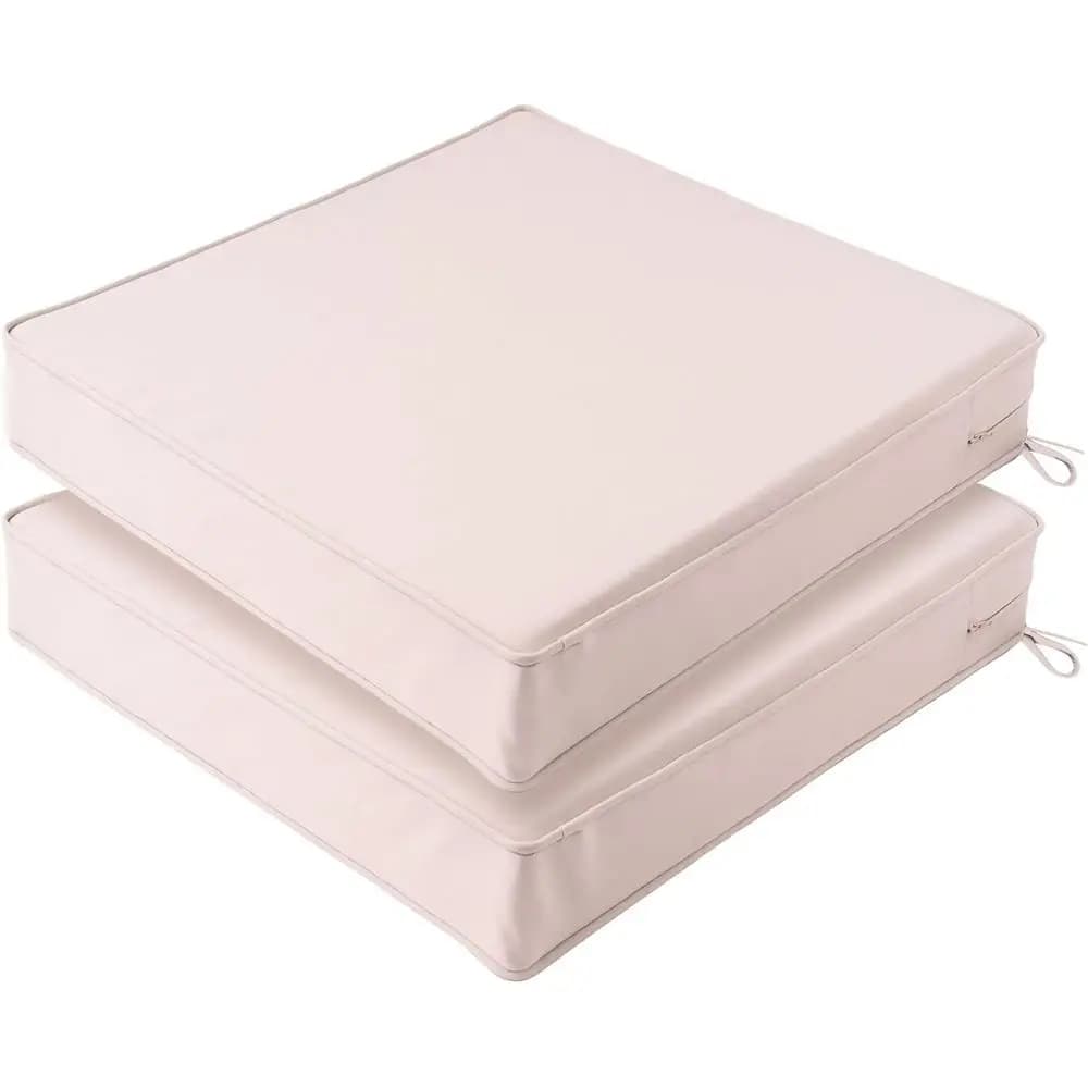 Set of 2 cushions for garden chairs, waterproof, beige, 19x19x3 inch
