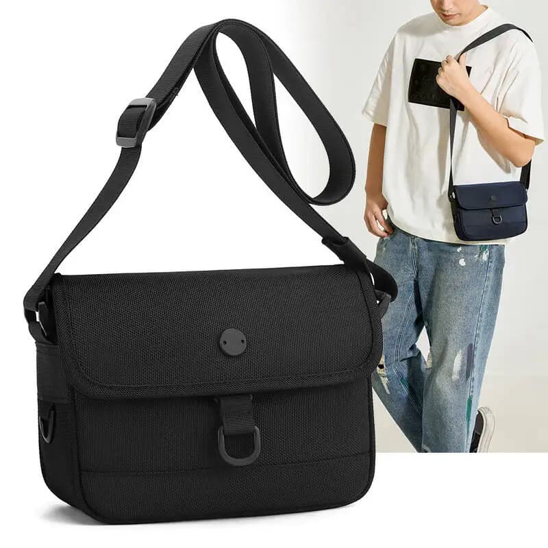 Waterproof Nylon Crossbody Bag Fits iPad Phone Wallet Adjustable Strap Magnetic Zipper Closure Travel Work Daily Use Men Women