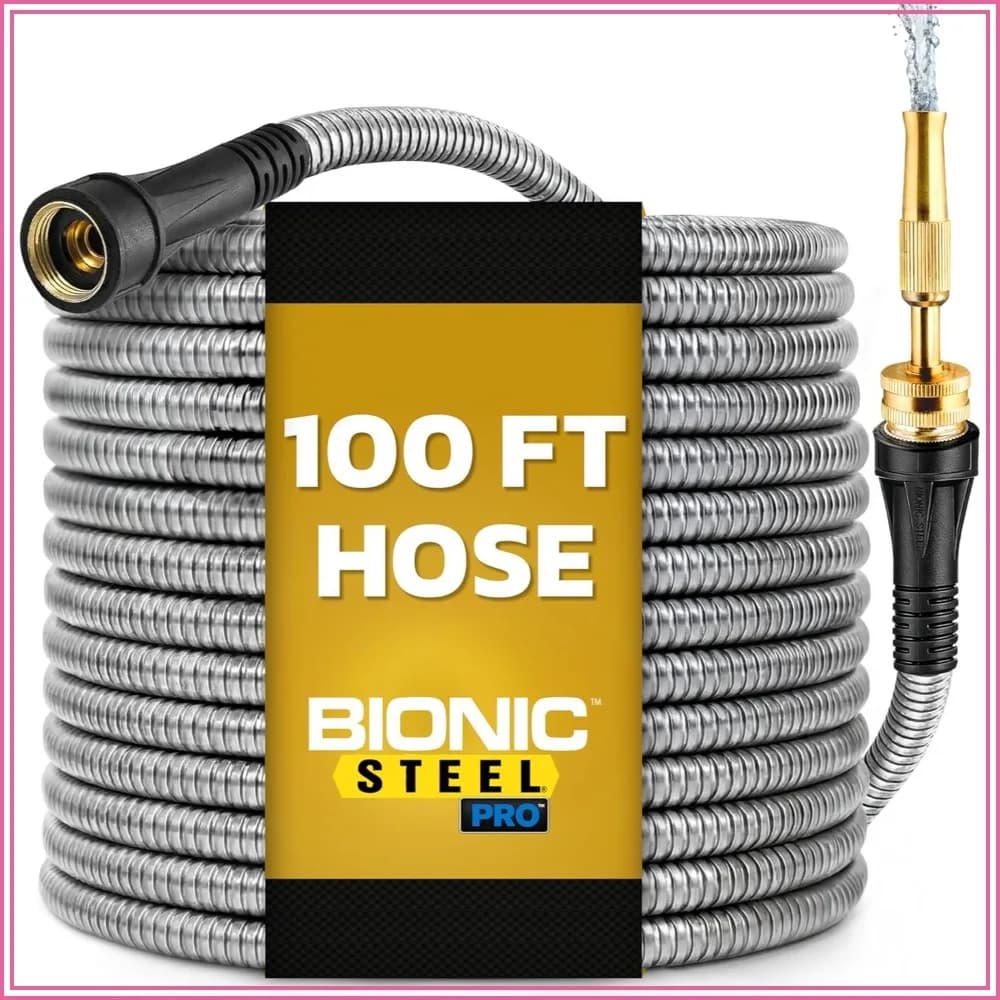 100 Ft Garden Hose with Nozzle, 304 Stainless Steel, Rust Proof, Lightweight, Heavy Duty, 500 PSI, 2025 Model