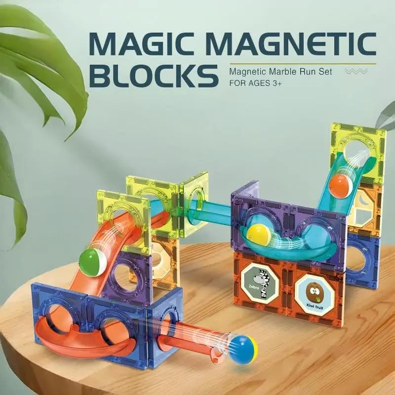 Blocchi magnetici per costruzioni con tracciato a sfere, Piastrelle magnetiche colorate per finestre, Giocattoli magnetici per costruzioni per bambini, Regali di Natale per ragazzi e ragazze, Giocattoli interattivi genitore-figlio