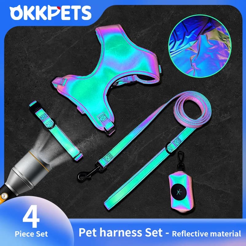 OKKPETS Nuovo Design di Lusso Pettorina E Guinzaglio Per Cani Set Nuovo Tessuto Riflettente Per Abiti Da Sposa E Da Festa Leggermente Impermeabile