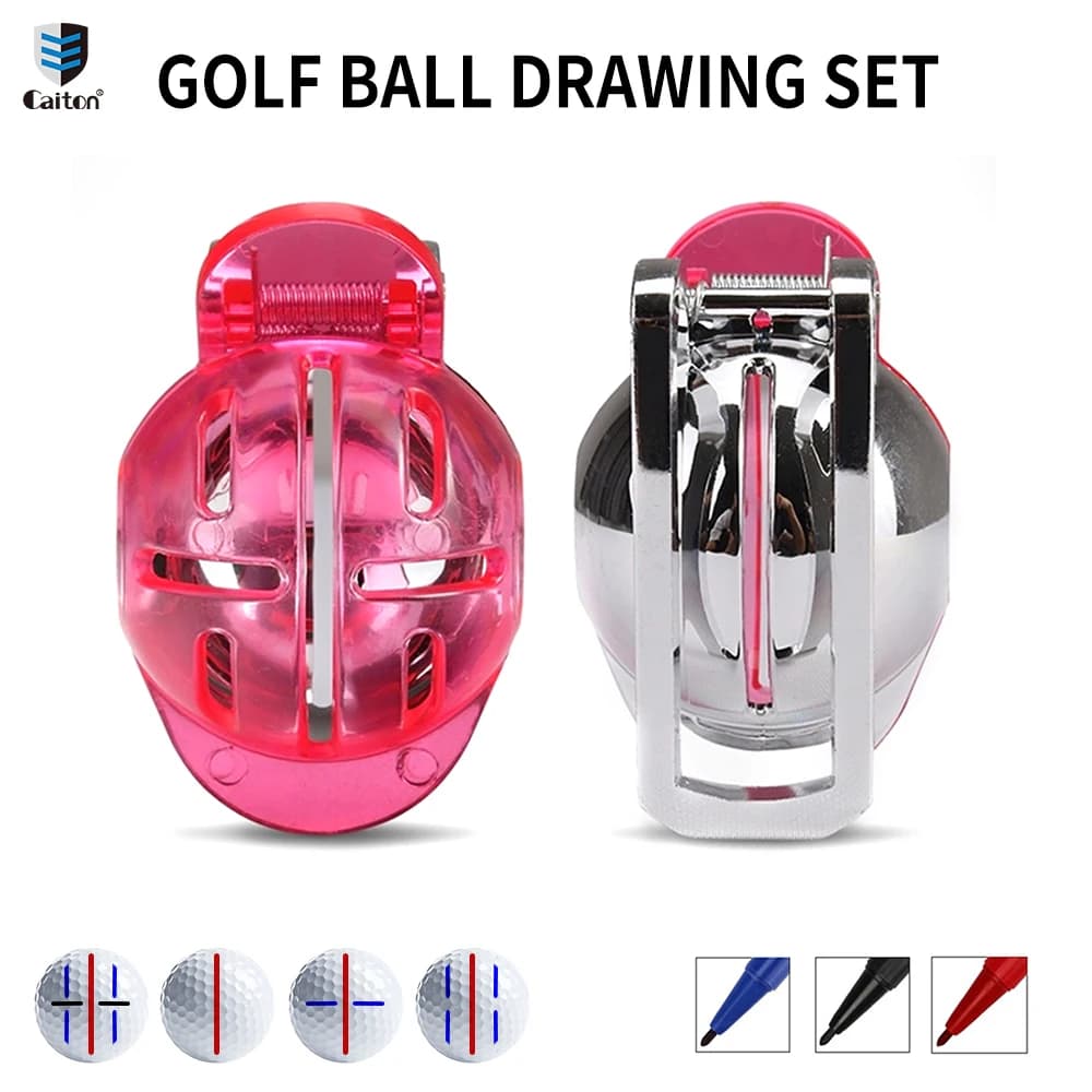 Caiton Golf Ball Line Marker Alignment Tool with 3 Color Pens Golf Ball Marking Tool Golf Alignment Guide Putting Accessories