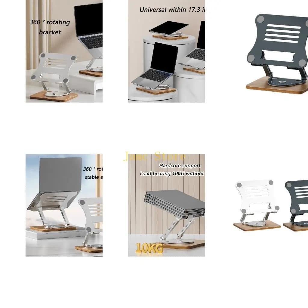 LX0B Robusto supporto per laptop portatile in metallo e legno, girevole e regolabile in altezza, con funzione raffreddamento