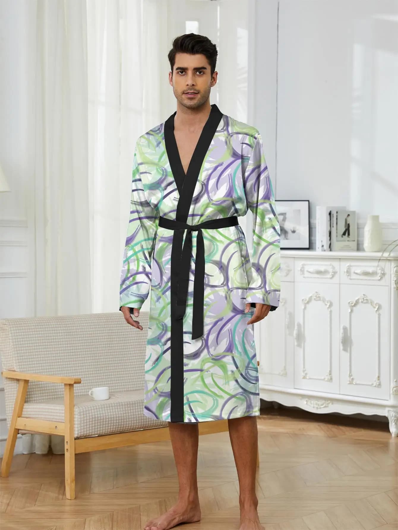1pcs Men's Robes 2026 Spring/Summer Bathrobe man Shower robe 3D Printed Sleepwear Breathable Men's bathrobe Robe man Graphic