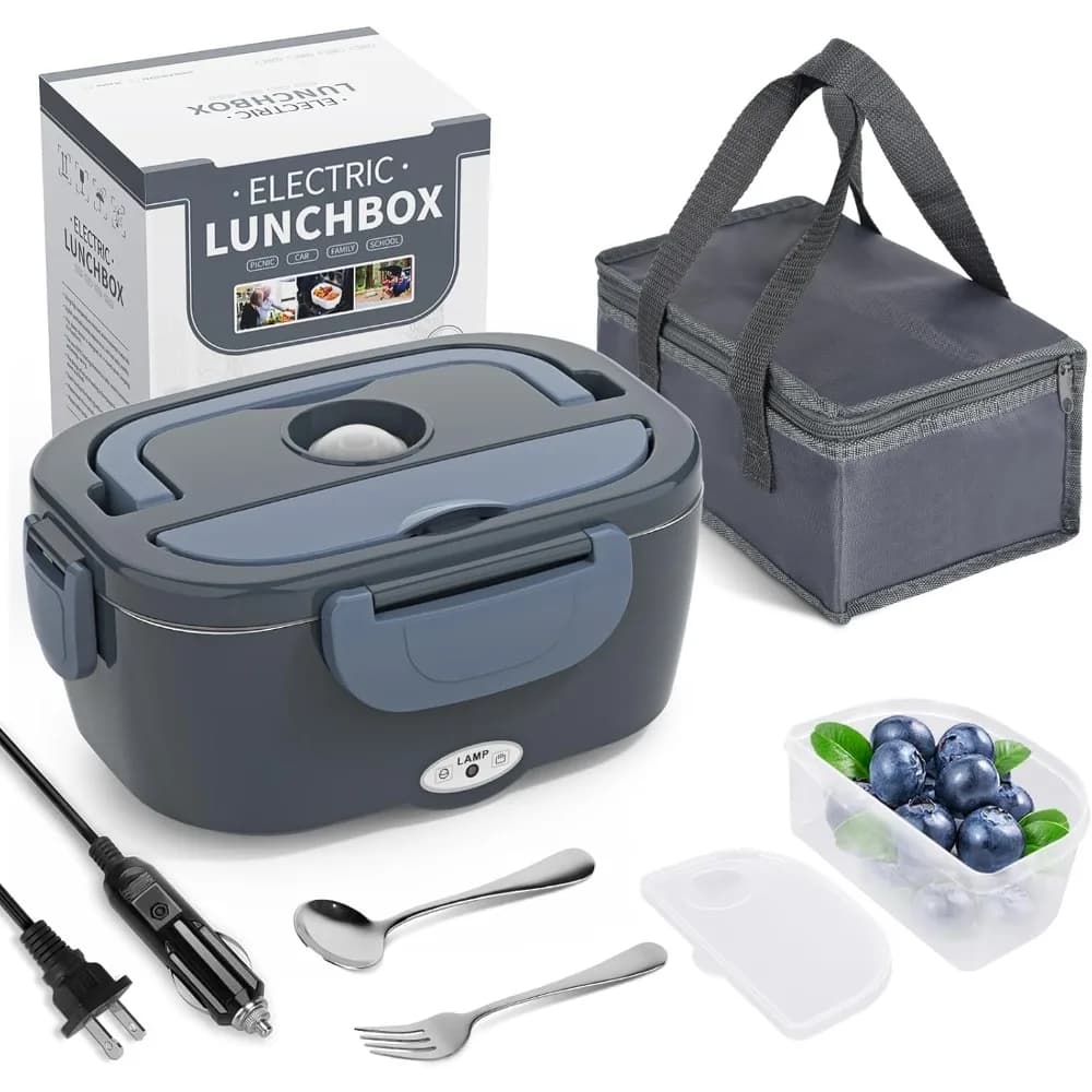 Scaldavivande elettrico, lunchbox 3 in 1 a riscaldamento ultra rapido per adulti con forchetta, cucchiaio e borsa termica.
