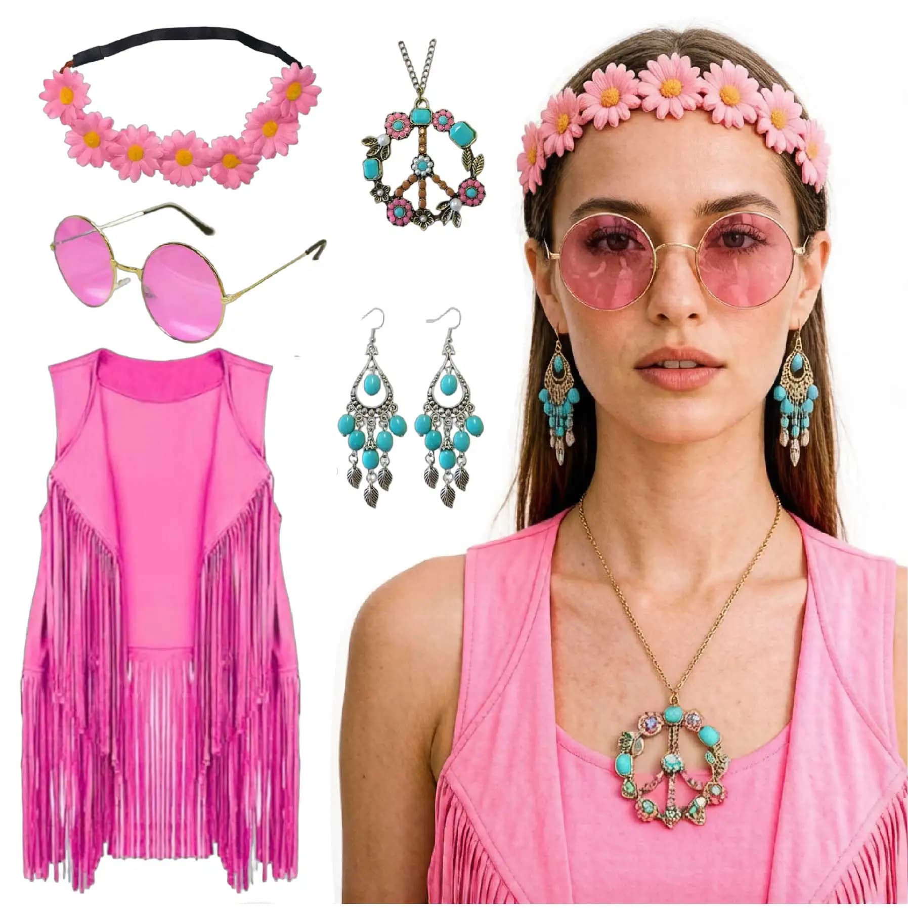 5-Piece Rose Red Party Accessory Set with headband, glasses, earrings, necklace and bracelet, stylish for cosplay and parties