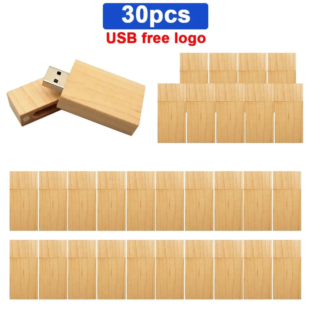 30 pz/lotto Flash Drive Usb 2.0 Legno + Box Pen Drive 4GB 8GB 16GB 32GB 64GB U Disco Logo Personalizzato Gratuito per la Fotografia Regalo di Nozze