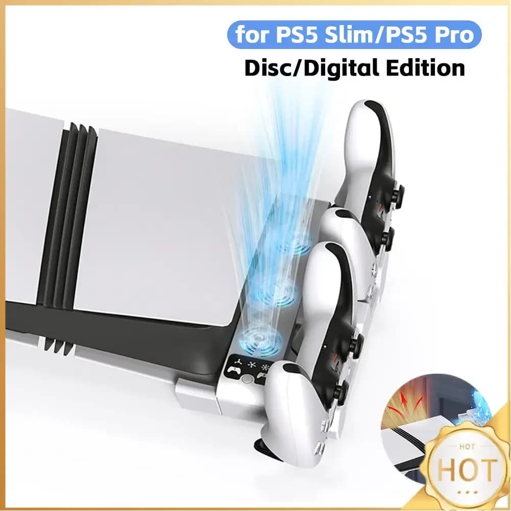 Supporto Orizzontale e Stazione di Raffreddamento con Ventola a 3 Livelli, Supporto di Raffreddamento Orizzontale per PS5 Slim/PS5 Pro Edizione Disco/Digitale