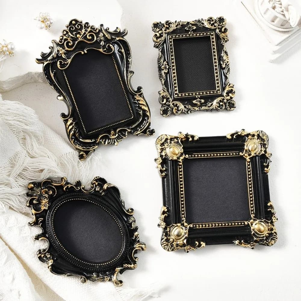 Hanging Mini Photo Frames Resin Wall Space DIY Vintage Picture Frame Glass-Free Black Gold Wedding Photo Display Frames Gifts