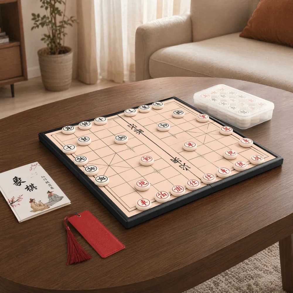 Portable Foldable Xiangqi Strategy Learning Chinese Chess Set Educational Board Game Set Office