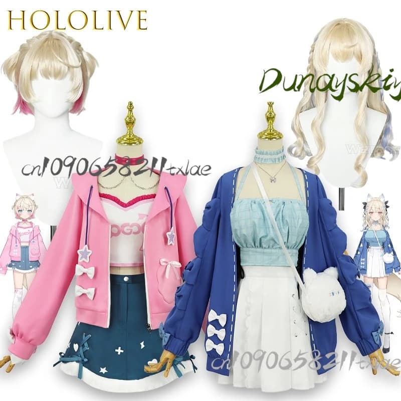 byssgard Mococo Cosplay Anime Vtuber Fuwawawa Costume Cosplay Hololive Fuwa Moco Dress Wig Party Dress Kawaii