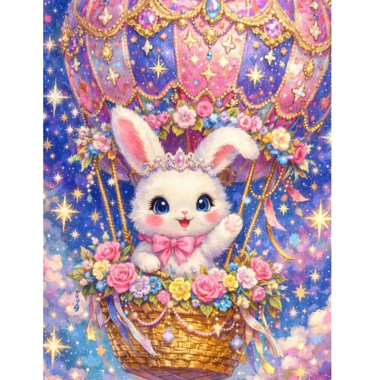 Diamond Painting Cute White Bunny In Floral Hot Air Balloon Mosaic Handmade Art Round/Square Diamonds Exquisite Gift Home Decor