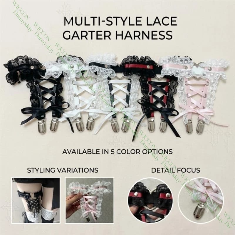 Jirai Kei Figure Ribbon Buckle Lace Heart Binding Strap Leg Garter Suspender Belt Halloween Alt Fashion Gothic Sweet Style Anime
