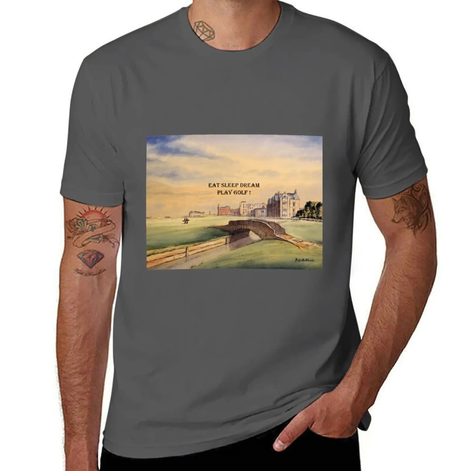MANGIA DORMI SOGGIORTI GIUOCO ALLA PISTA DEL GOLF! T-shirt con stampa vintage e girocollo