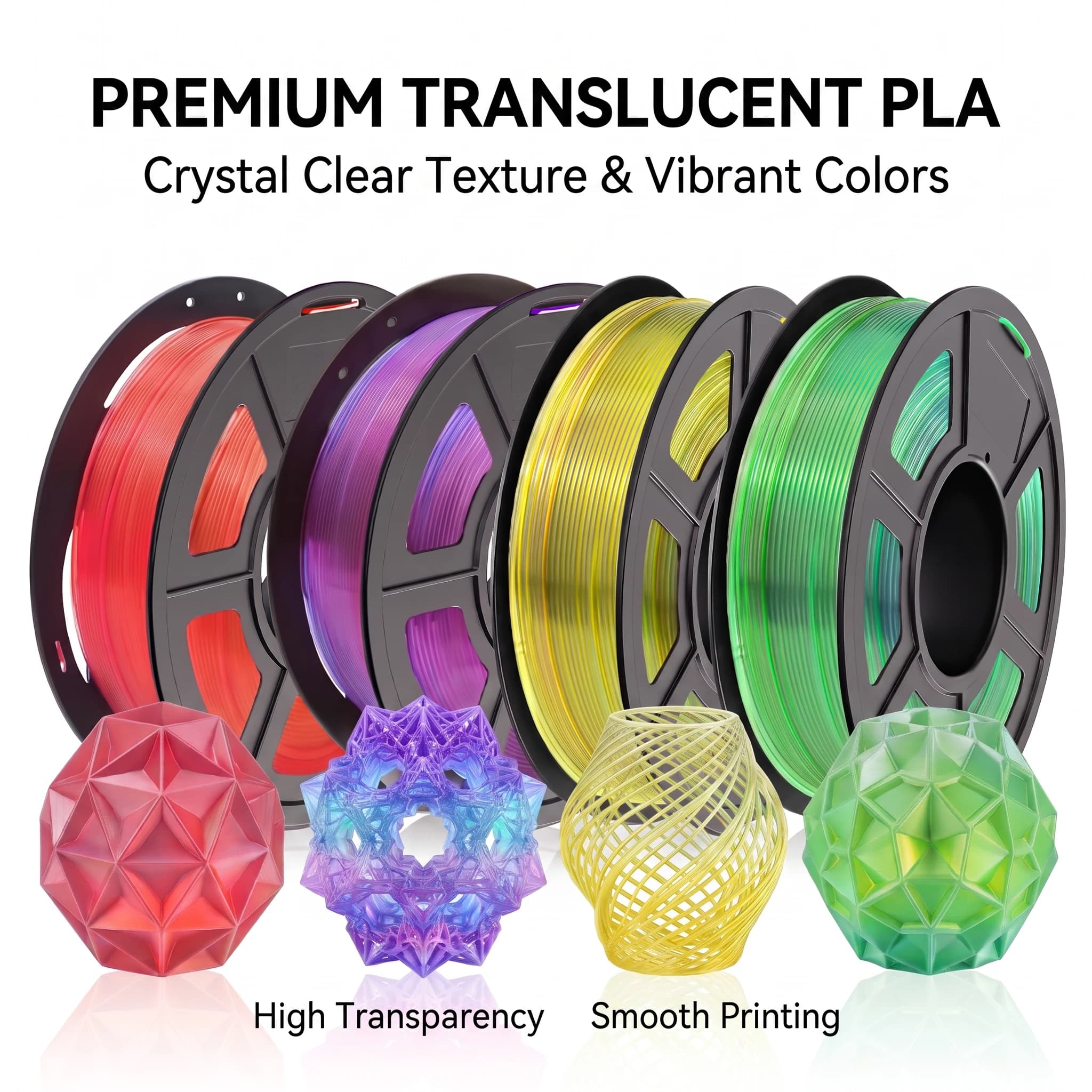 175mm Rainbow PLA Filament Multicolor Gradient 3D Printer Filament Neatly Wound Multiple Weights Available 4 Rolls Transparent