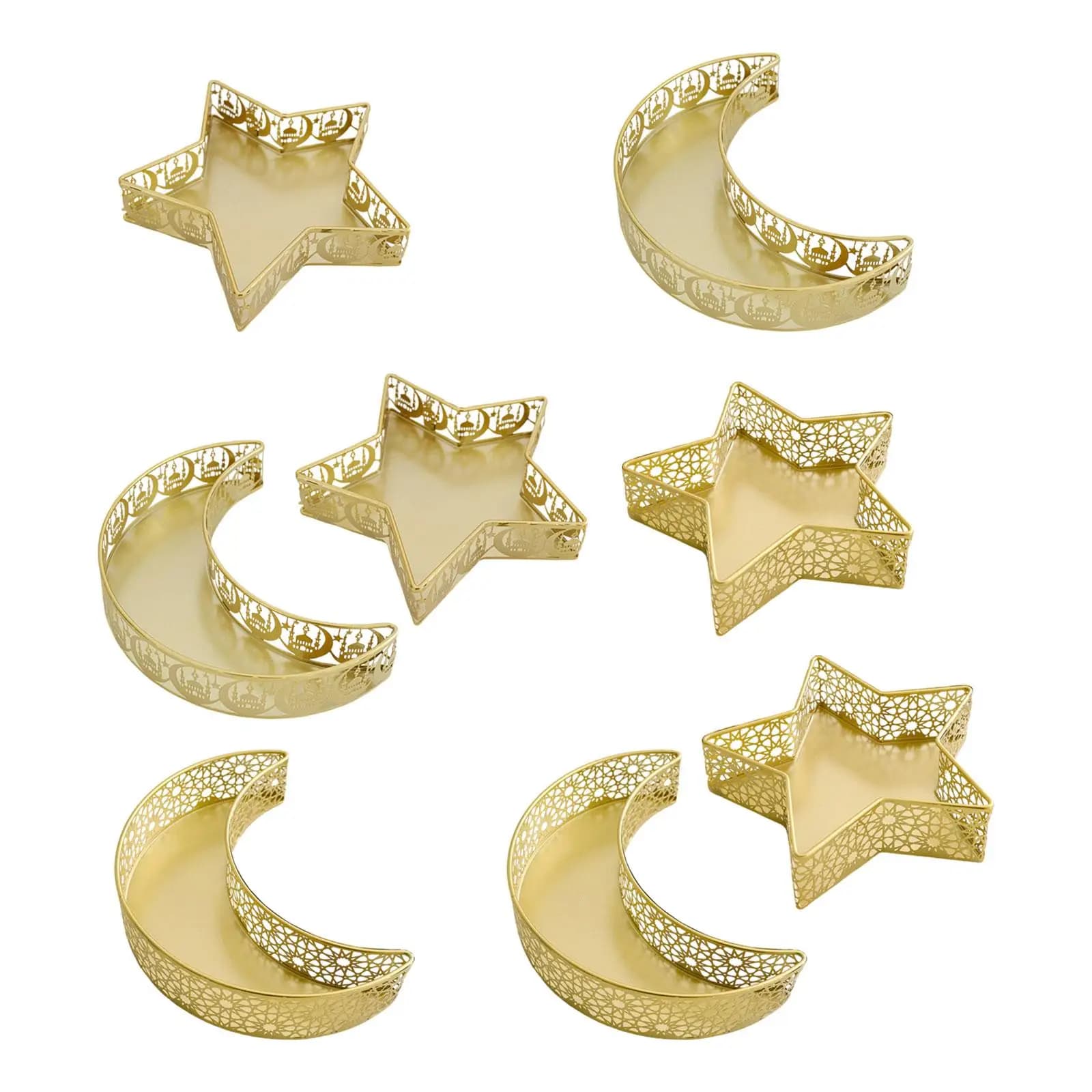 Vassoio Ramadan in Ferro Battuto a Forma di Luna e Stella, Contenitore per Alimenti, Piatto Decorativo per Feste e Matrimoni