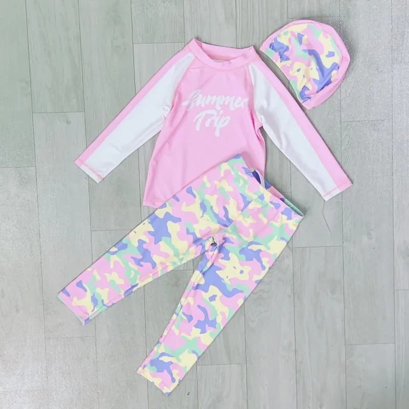 Set di Costumi da Bagno a Due Pezzi Amber per Ragazze, Termico per Piscina, con Cappello Incluso, per Bambine di Taglia Media e Grande