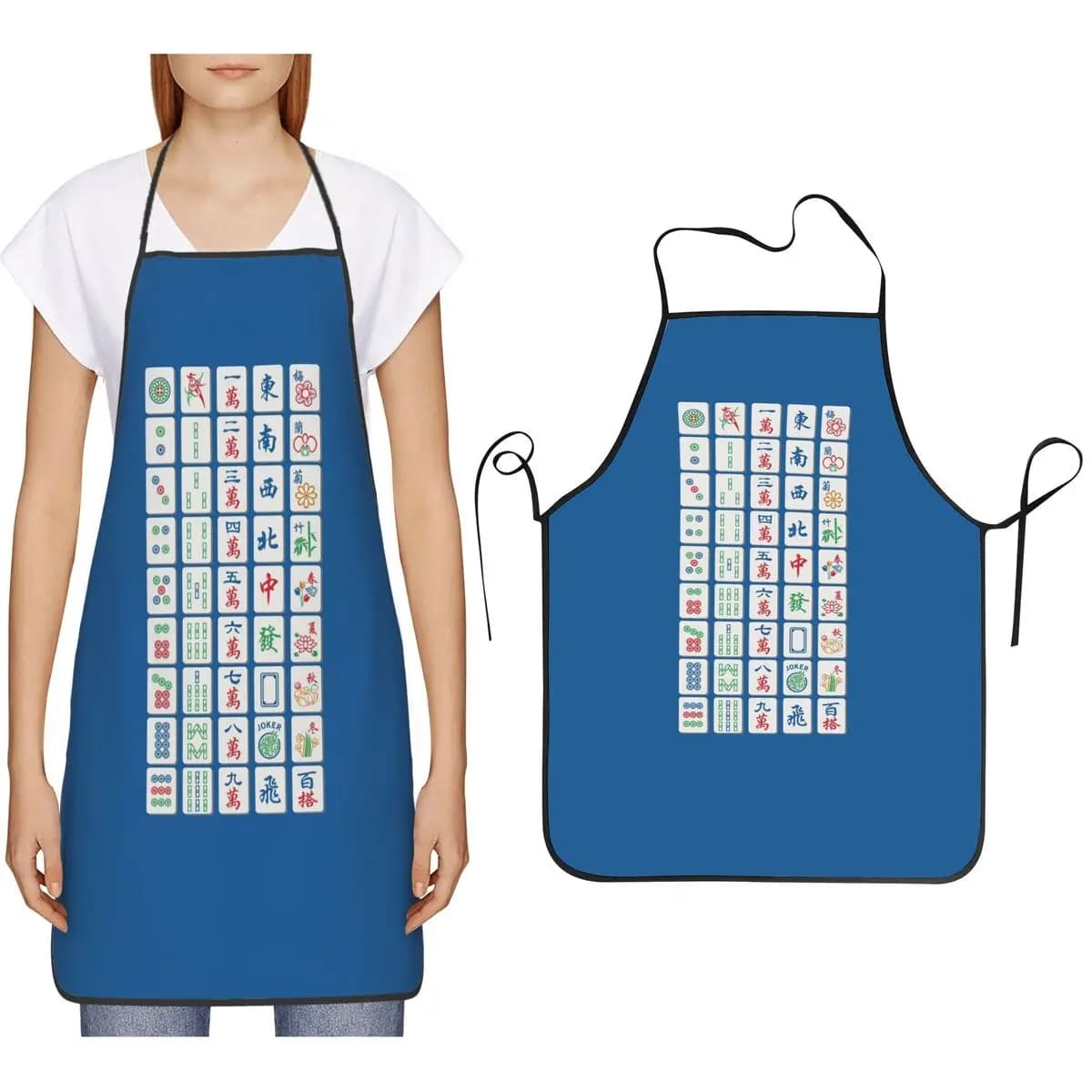Grembiule da Cucina con Motivo Mahjong su Sfondo Blu per Donne e Uomini, Ideale per Cucinare, Pulire e Dipingere