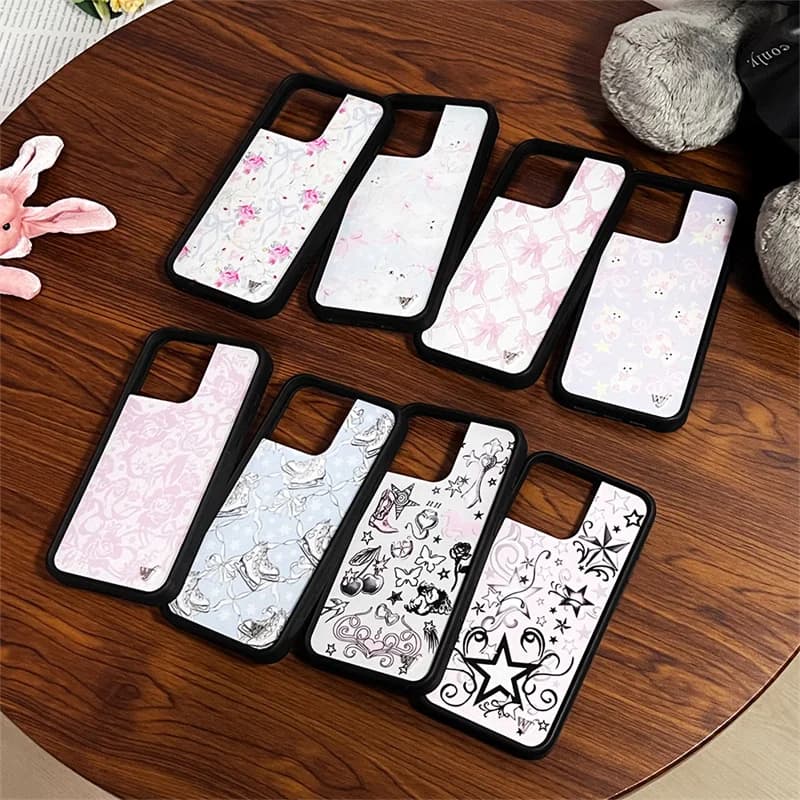 Custodia per telefono Wildflower 3D Flower Girls Bow per iPhone 17 16 15 14 13 12 Pro Max 16Plus WF Logo Cat Star Cute Cartoon Cover Funda