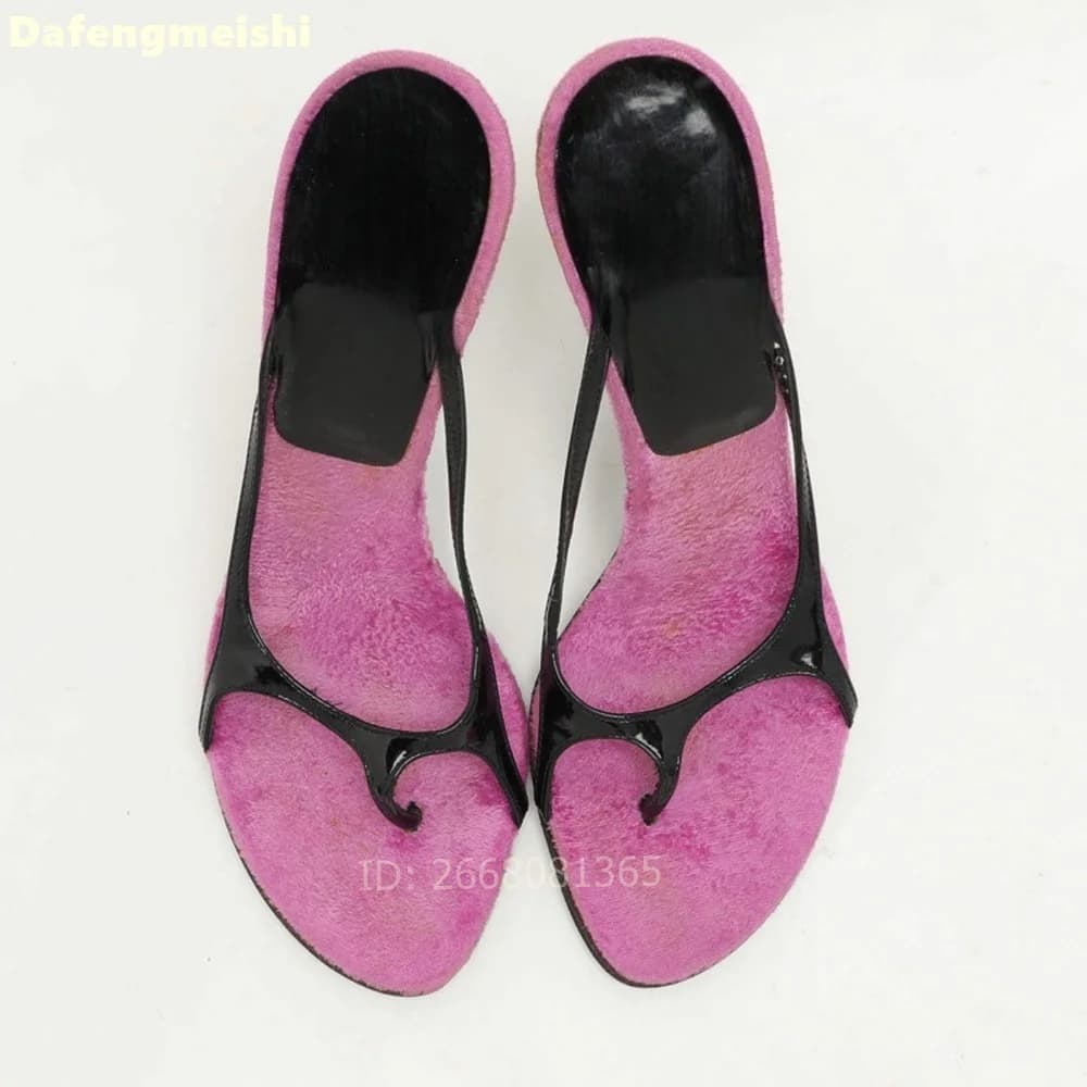 Sandali da donna con tacco a spillo, stampa serpente, colore misto rosa e rosso, infradito con punta aperta, slip-on, per feste estive