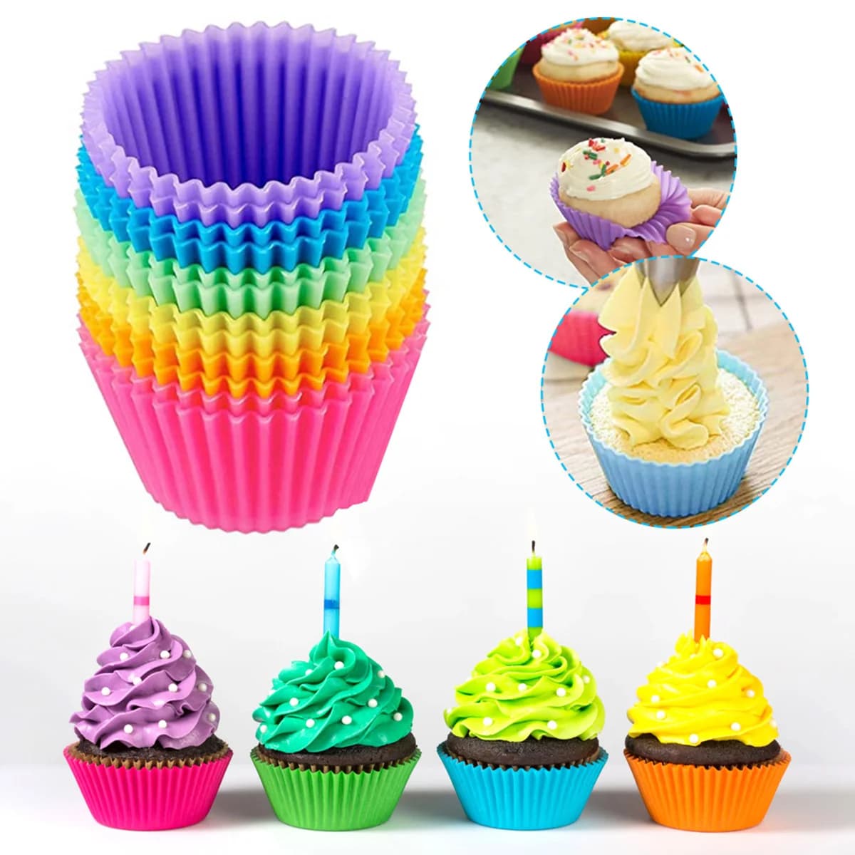 12 pz Circolare Resistente Alle Alte Temperature Del Silicone Piccolo Torta Tazza Stampo Budino Gelatina Tazza Friggitrice Ad Aria Cottura Pasticceria Cucina FAI DA TE Mol