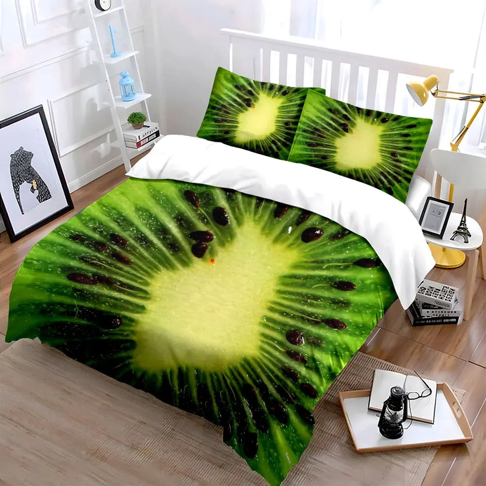 Set di biancheria da letto con stampa artistica su tela Kiwi Fruit, con 1 copripiumino e 2 federe, singolo, matrimoniale, king size, queen size, regalo