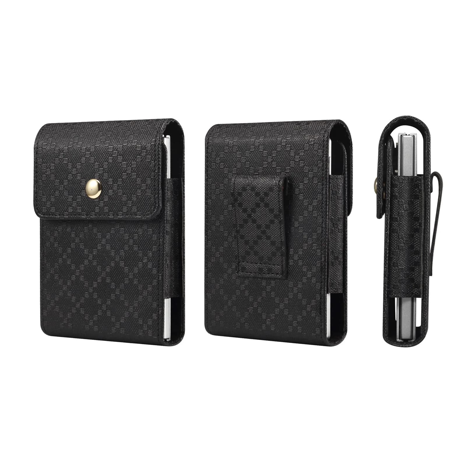 Grid Pattern Leather Phone Pouch for Samsung Galaxy Z Fold 8 Huawei Pura X Max and Other Folding Smartphones Waist Belt Clip Bag