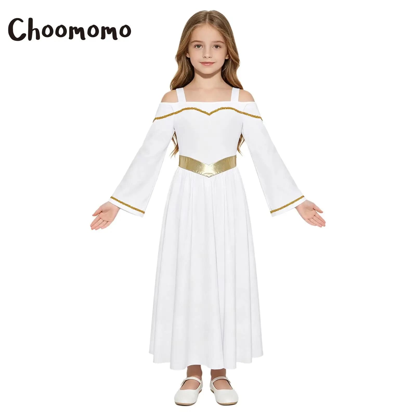 Abito da ballo liturgico per bambine, tunica da preghiera per la chiesa, abito a spalle scoperte per lode, tunica da angelo, costume da balletto lirico contemporaneo