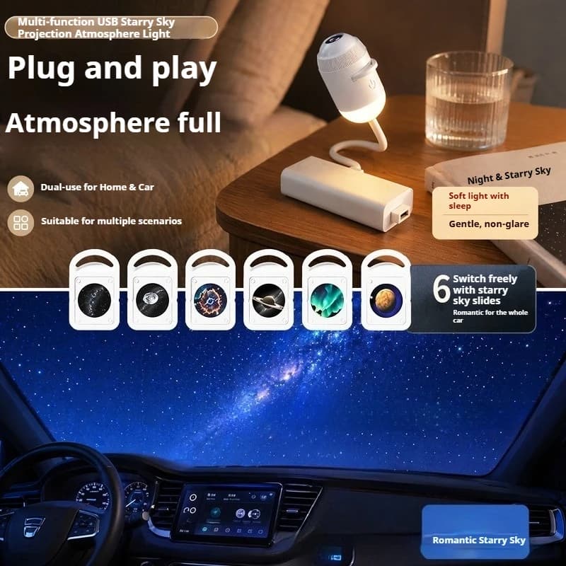 Star Light USB Mini Projector Night Light Bedroom Sleeping Star Ambient Light Car Accessories Interior