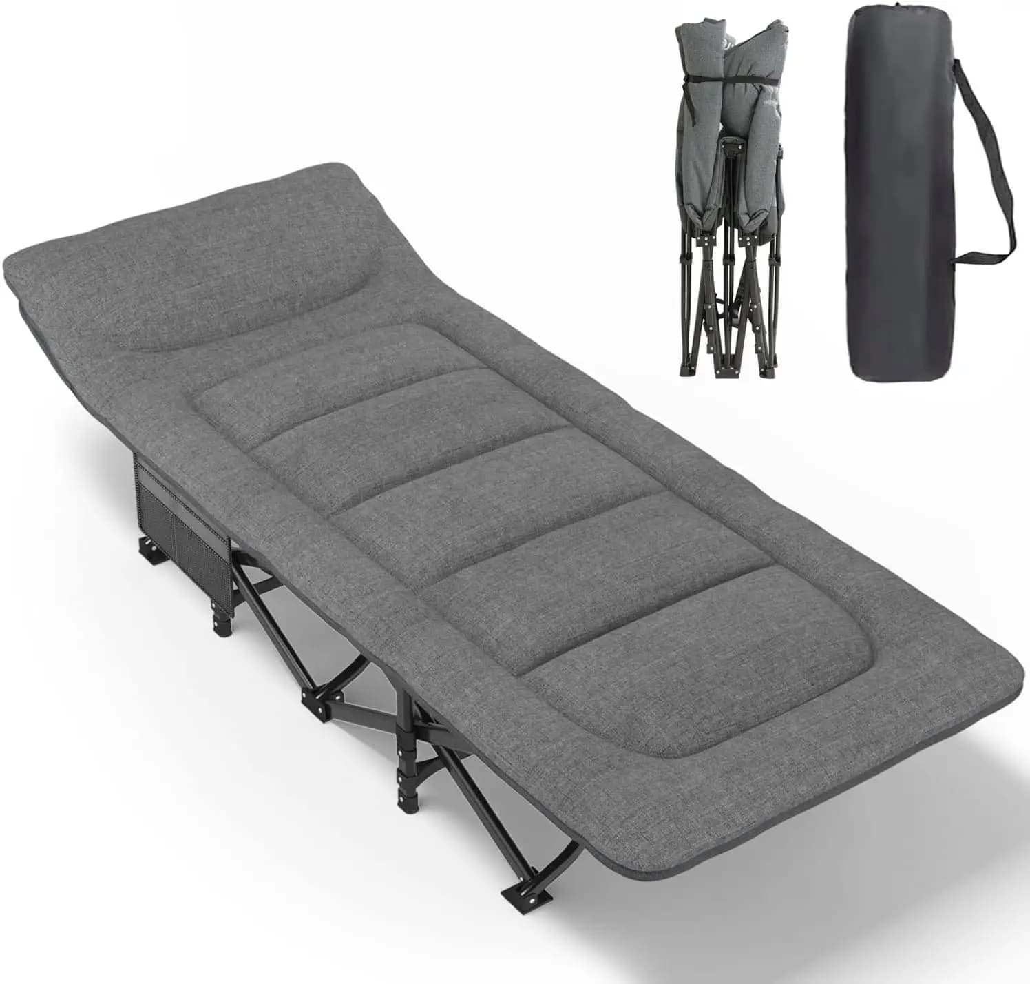 Lettino da campeggio pieghevole portatile per adulti con cuscino e guanciale, letto da tenda leggero con supporto fino a 204 kg