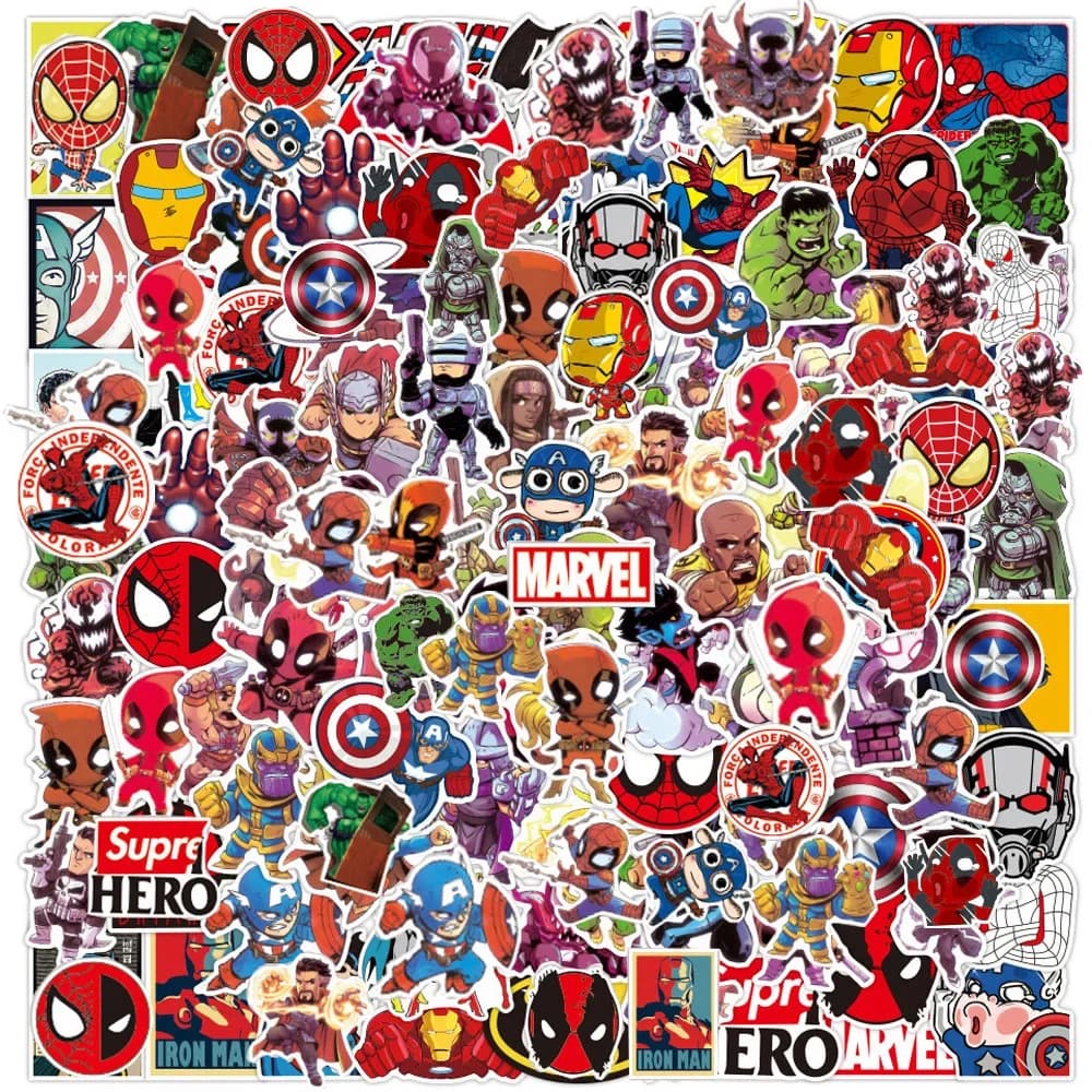 100 Pezzi Adesivi Carini di Spider-Man e Eroi Marvel, Decorazioni Fai-da-Te per Telefono, Quaderno, Valigia, Laptop, Frigorifero, Graffiti, Adesivi Cartoon