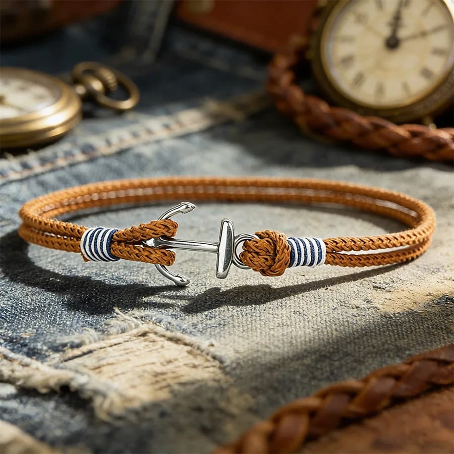 Bracciale da uomo in corda di ancoraggio Bracciale in cordoncino sottile intrecciato fatto a mano nautico Homme Regalo di gioielli da vela casual all'aperto per lui