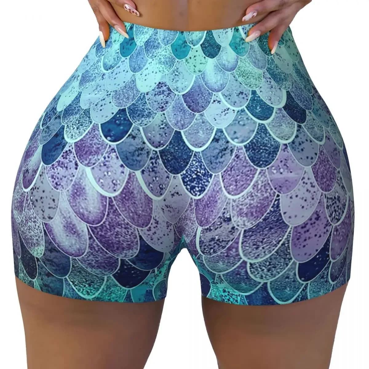 Custom MAGIC MERMAID RAINBOW Yoga Shorts Women Gym Workout Running Athletic Volleyball Biker Shorts
